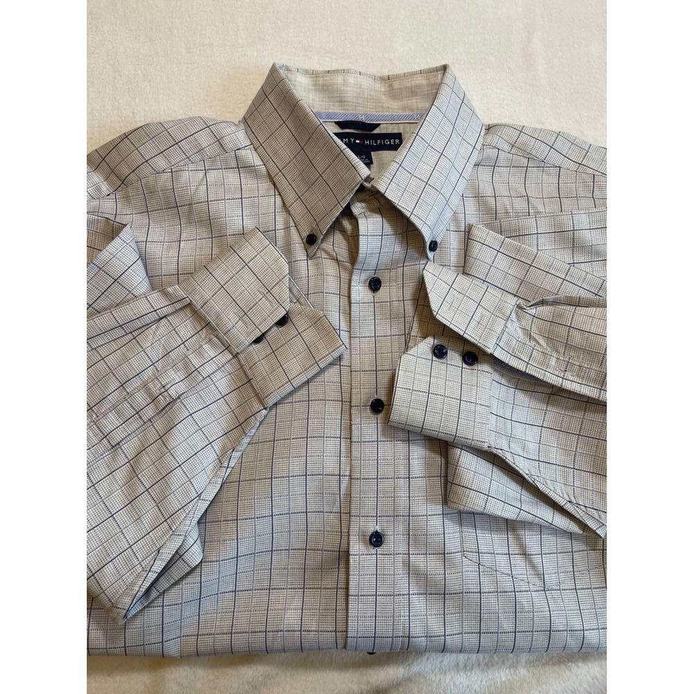 Tommy Hilfiger Mens Large Button Down Long‎ Sleeve Plaid Check Shirt